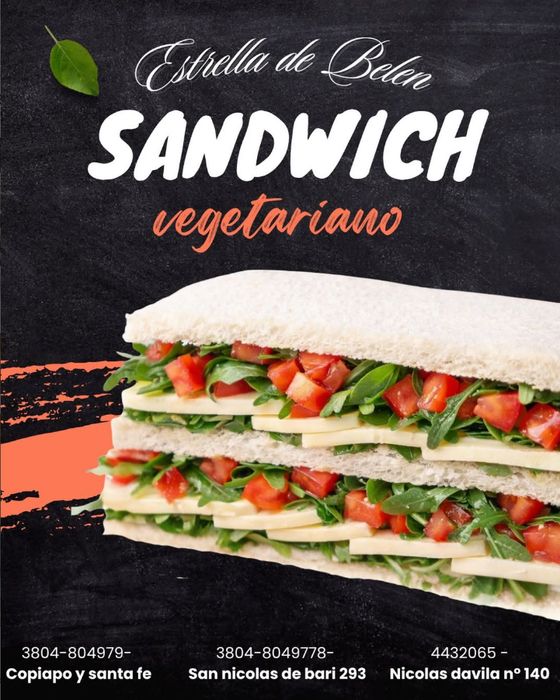 Publicación del sándwich vegetariano con queso, tomate y rúcula